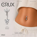 ASTM F136 Titanium Leaf Dangle Belly Ring｜14G Navel Piercing｜CZ Heart Crystal Navel Jewelry｜Externally Threaded｜Gift for Her
