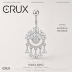 ASTM F136 Titanium Crown Belly Button Ring｜14G Navel Piercing｜CZ Chandelier Dangle Navel Ring｜Externally Threaded｜Gothic Jewelry