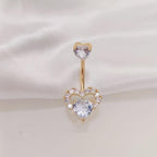 ASTM F136 Titanium Heart Belly Button Ring｜14G Anti-Gravity Navel Ring｜CZ Double Heart Navel Ring｜Gift For Her
