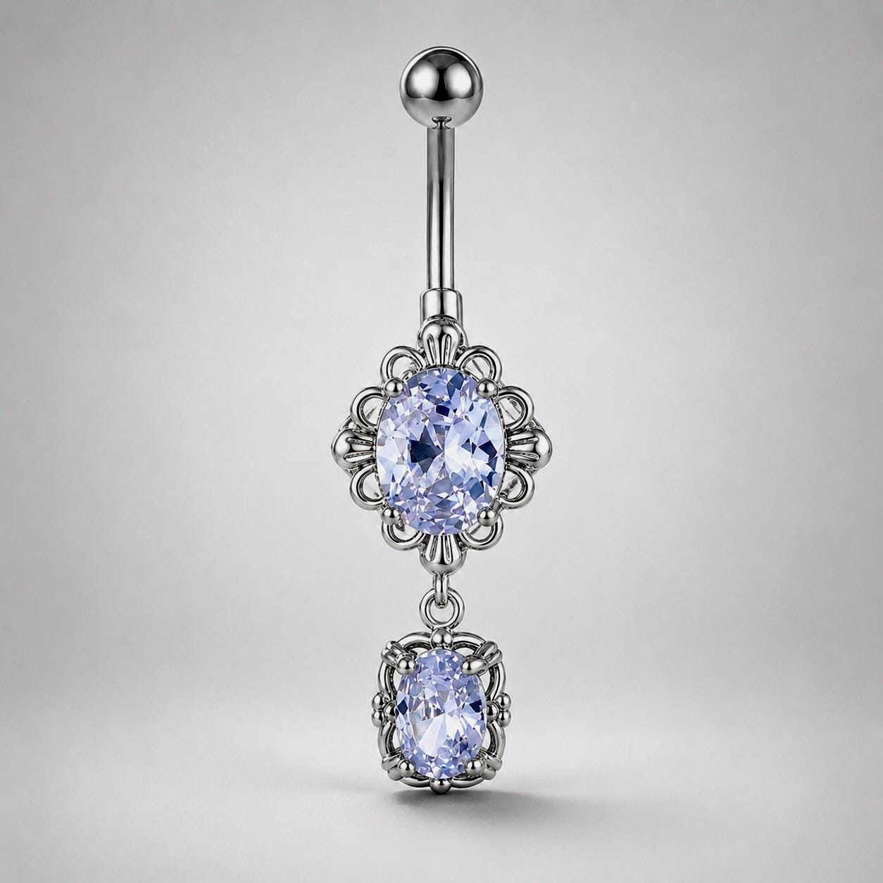 ASTM F136 Titanium Purple Gem Belly Button Ring｜14G Navel Piercing｜CZ Oval Dangle Navel Ring｜Externally Threaded｜Y2K Jewelry