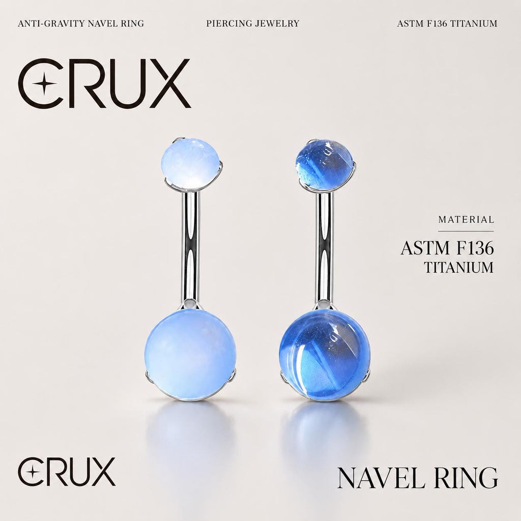 Anti Gravity Belly Button Ring｜F136 Titanium Navel Piercing｜Blue Opal Cat Eye Belly Jewelry｜Internally Threaded Navel Ring｜Y2K Body Jewelry