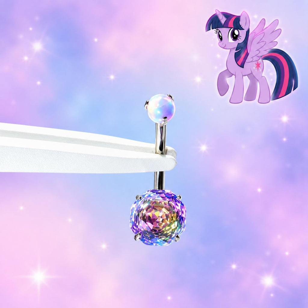 F136 Titanium My Little Pony Gradient Opal Belly Button Ring | 14G Pony Navel Piercing | Hypoallergenic Rose Cut Opal Belly Ring