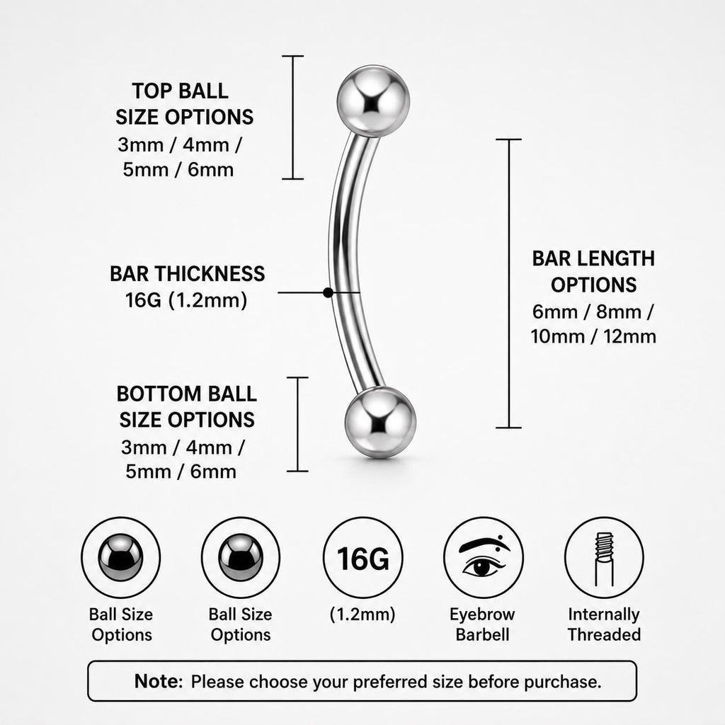 Chain Eyebrow Piercing Jewelry ASTM F136 Titanium 16G | Silver Ball Curved Barbell Brow Ring | Punk Rook Vertical Labret Jewelry