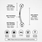 Chain Eyebrow Piercing Jewelry ASTM F136 Titanium 16G | Silver Ball Curved Barbell Brow Ring | Punk Rook Vertical Labret Jewelry