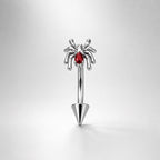ASTM F136 Titanium Spider Eyebrow Ring, 16G Curved Barbell, Red Gem Spider Brow Piercing Jewelry, Gothic Rook Vertical Labret