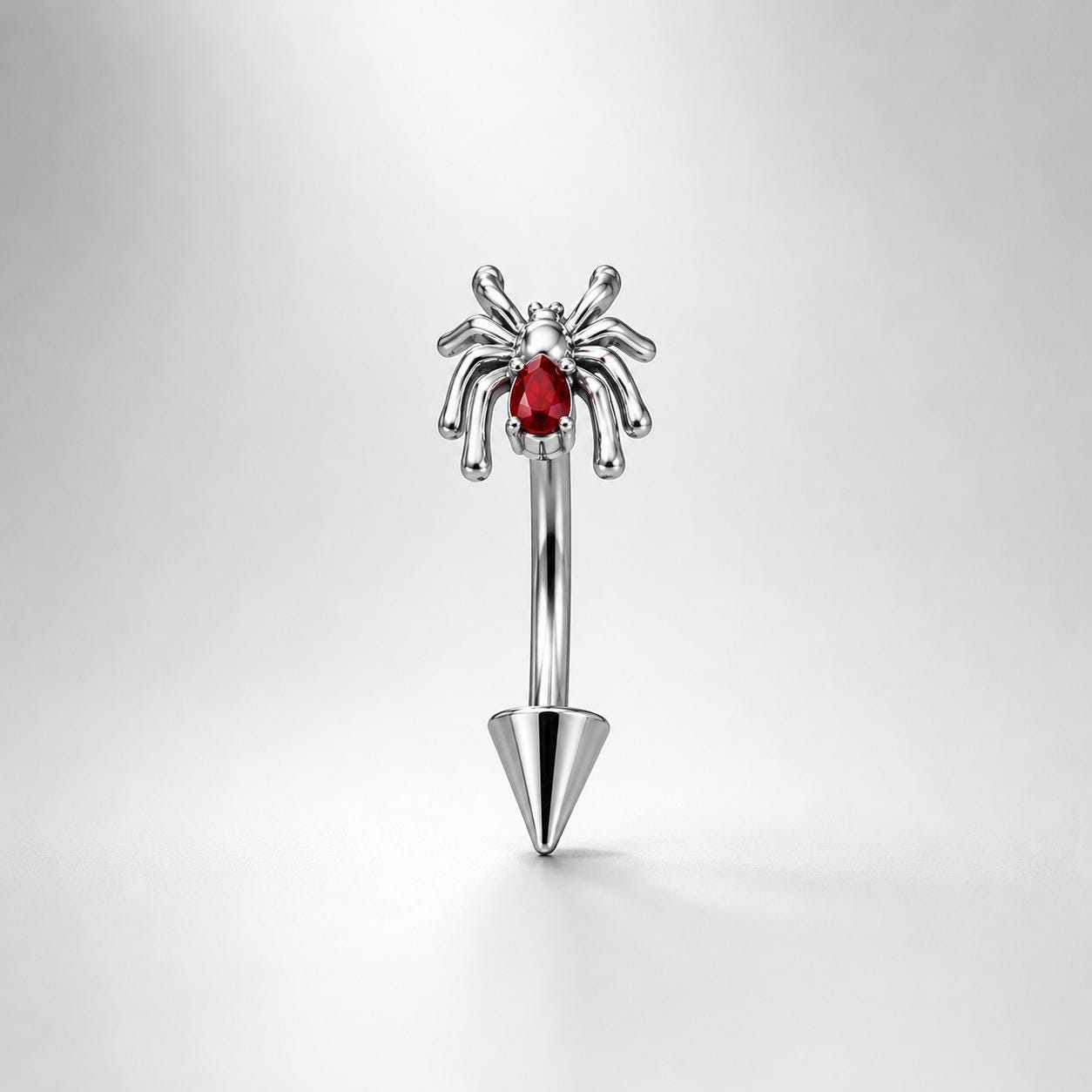 ASTM F136 Titanium Spider Eyebrow Ring, 16G Curved Barbell, Red Gem Spider Brow Piercing Jewelry, Gothic Rook Vertical Labret