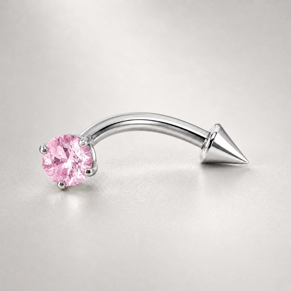 ASTM F136 Titanium Spike CZ Eyebrow Ring, 16G Curved Barbell, Clear Gem Cone Brow Piercing Jewelry, Rook Vertical Labret