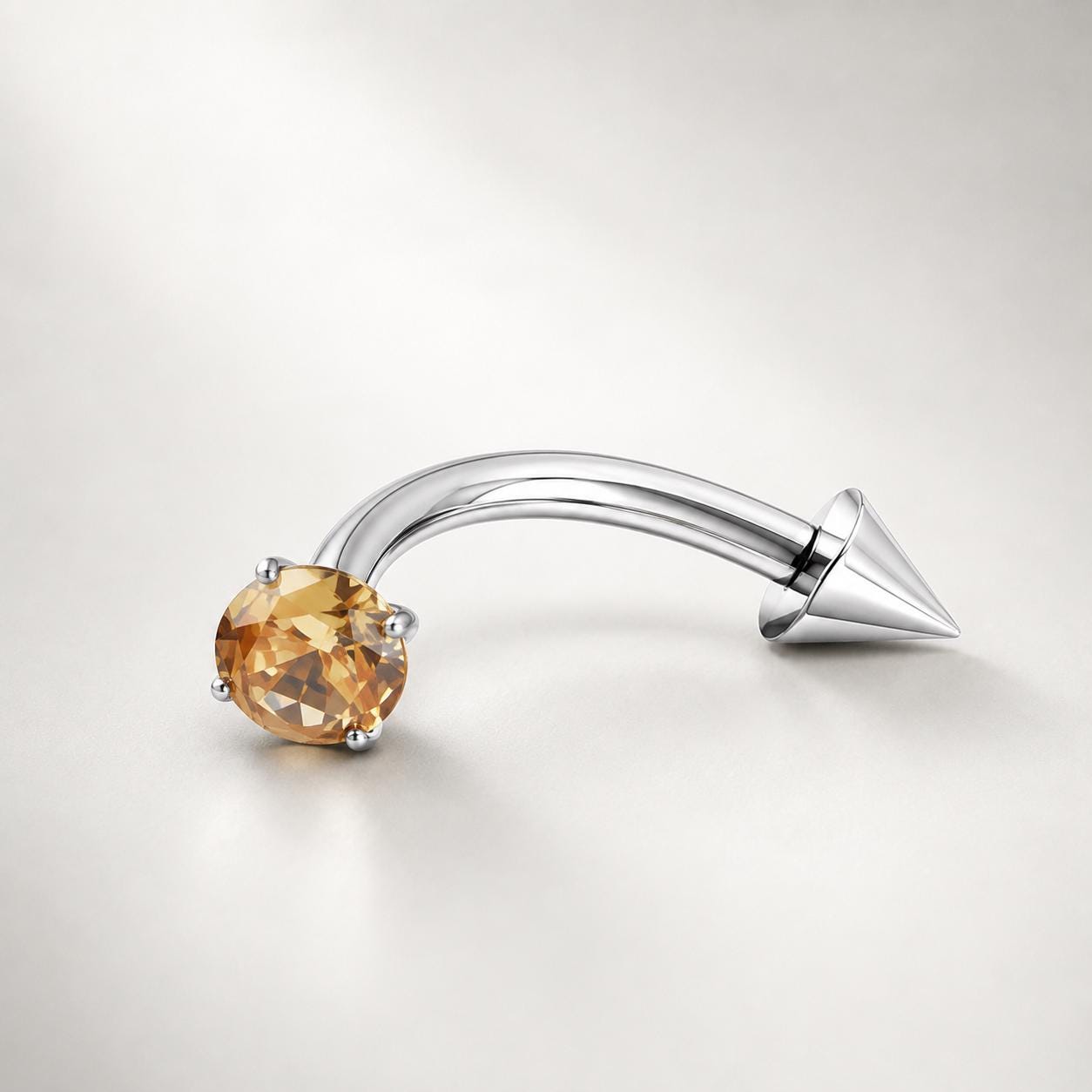 ASTM F136 Titanium Spike CZ Eyebrow Ring, 16G Curved Barbell, Clear Gem Cone Brow Piercing Jewelry, Rook Vertical Labret