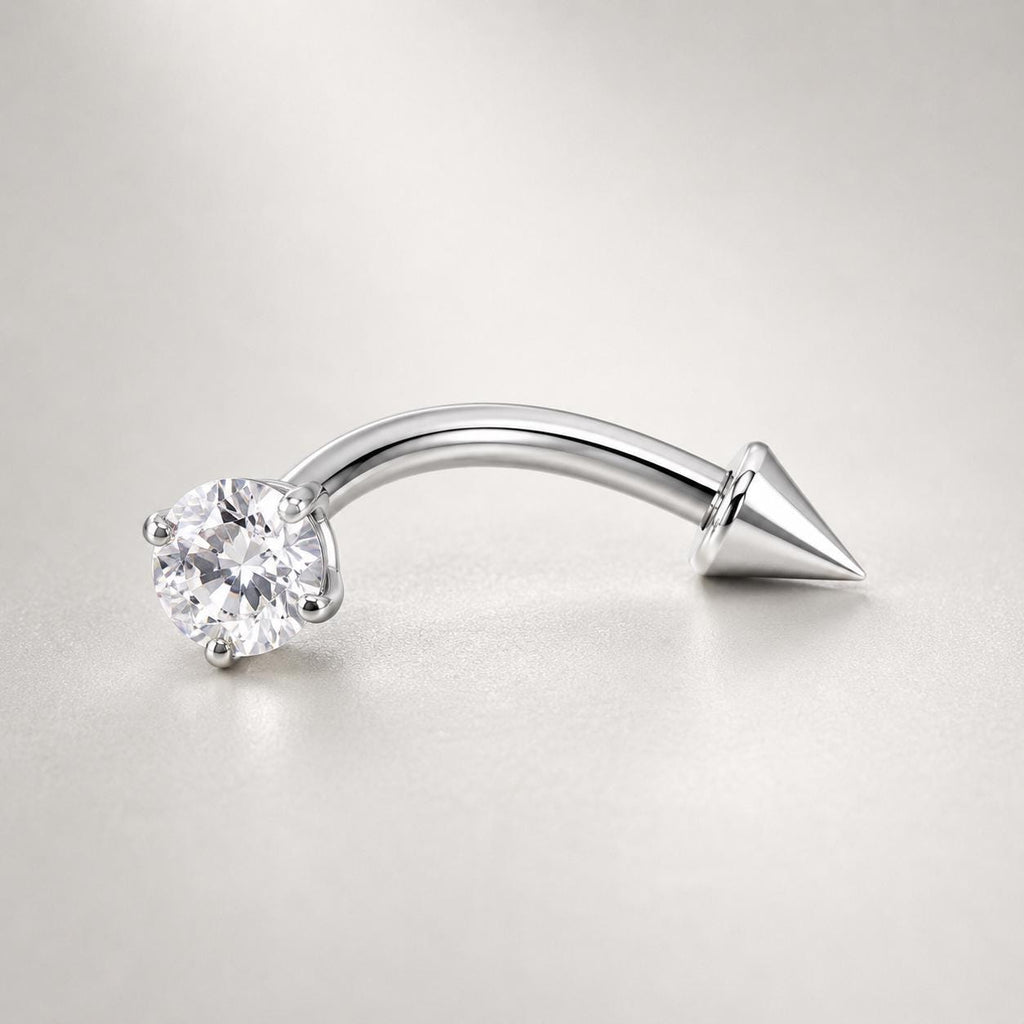 ASTM F136 Titanium Spike CZ Eyebrow Ring, 16G Curved Barbell, Clear Gem Cone Brow Piercing Jewelry, Rook Vertical Labret