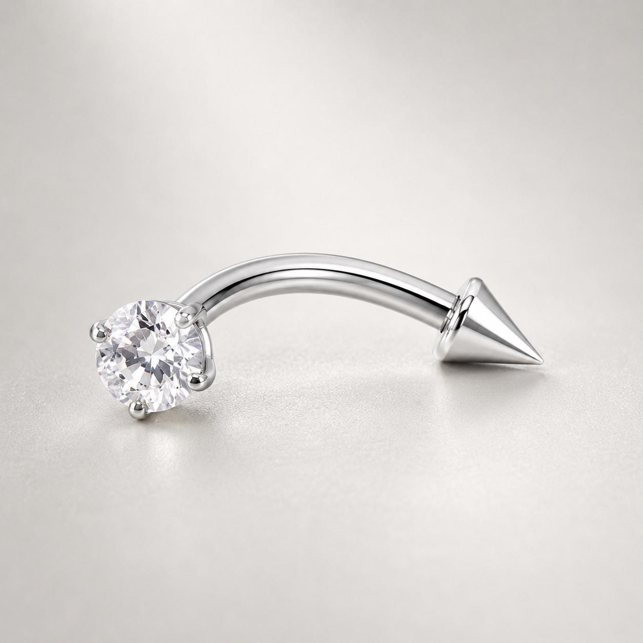 ASTM F136 Titanium Spike CZ Eyebrow Ring, 16G Curved Barbell, Clear Gem Cone Brow Piercing Jewelry, Rook Vertical Labret