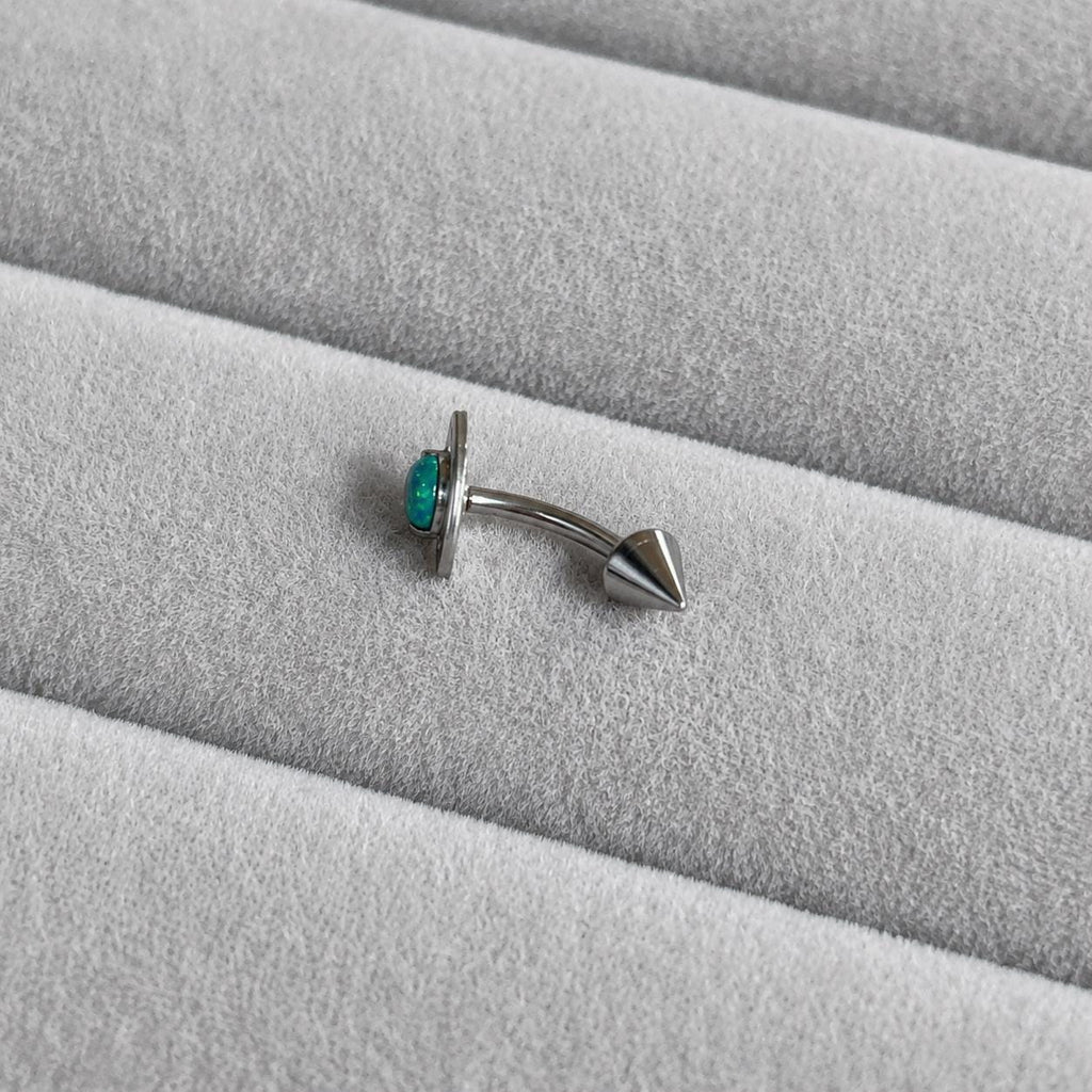 ASTM F136 Titanium Planet Opal Eyebrow Ring, 16G Curved Barbell, Saturn Orbit Cone Spike Brow Piercing Jewelry, Celestial Rook Labret