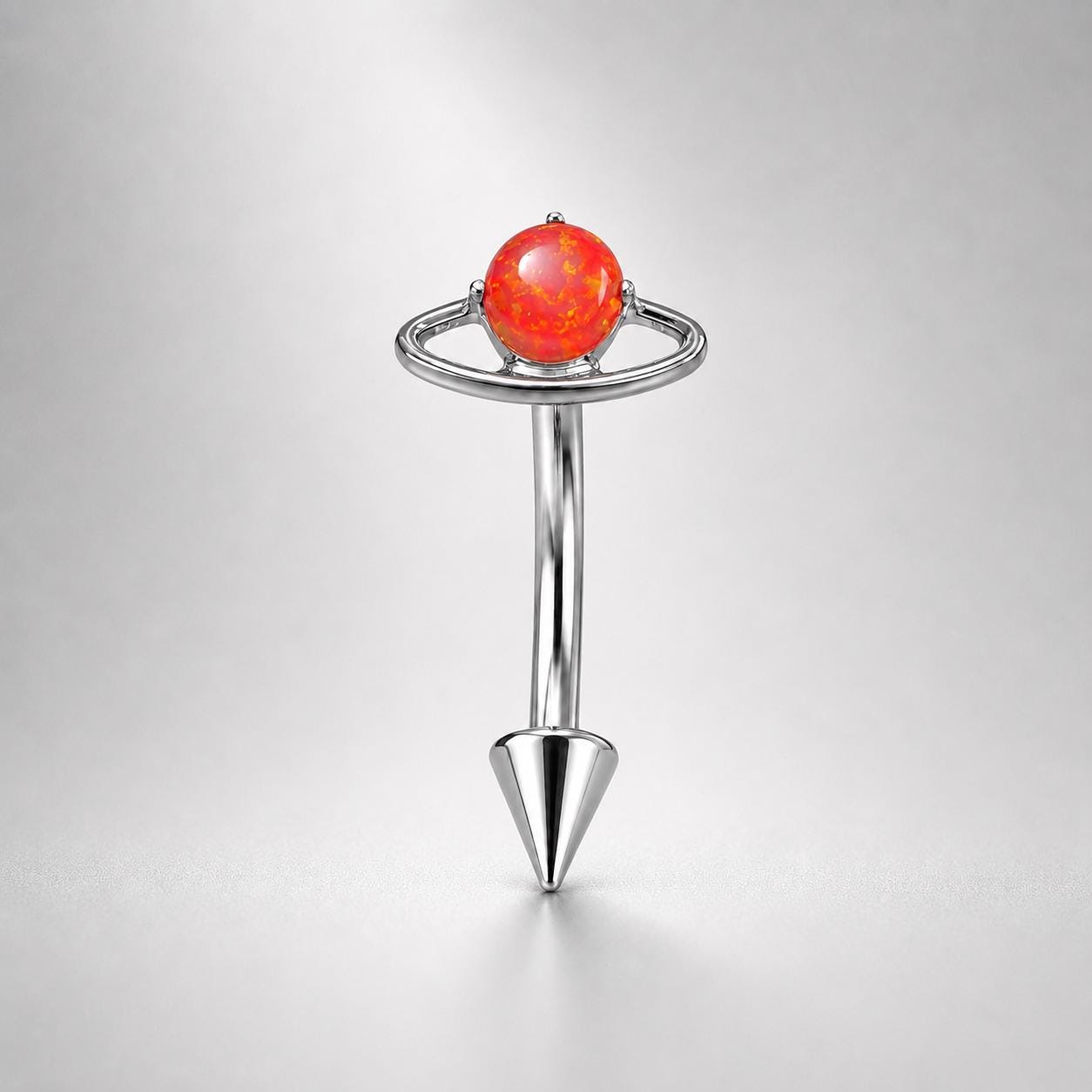 ASTM F136 Titanium Planet Opal Eyebrow Ring, 16G Curved Barbell, Saturn Orbit Cone Spike Brow Piercing Jewelry, Celestial Rook Labret