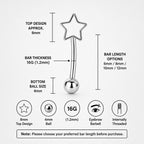 ASTM F136 Titanium Star Eyebrow Ring, 16G Curved Barbell, Silver Star Brow Piercing Jewelry, Externally Threaded, Y2K Rook Vertical Labret