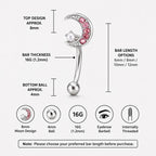 ASTM F136 Titanium Moon Pearl Eyebrow Ring, 16G Straight Barbell, Pink CZ Crescent Brow Piercing Jewelry, Rook Vertical Labret