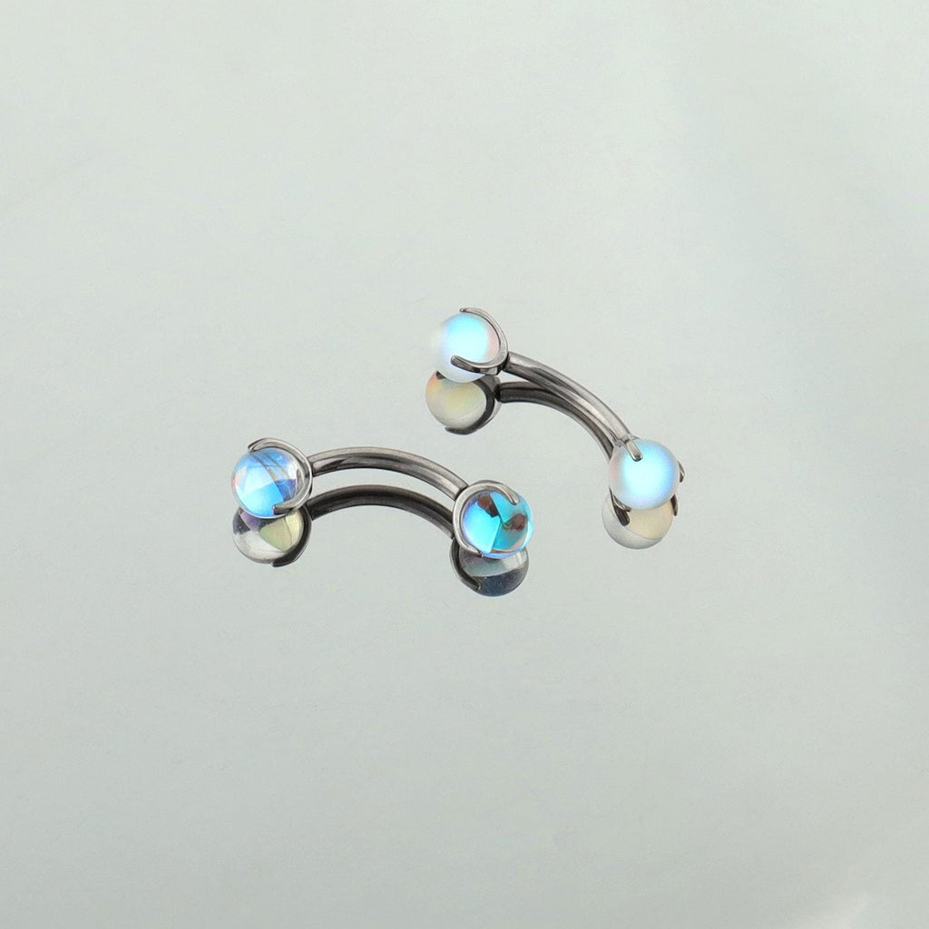 ASTM F136 Titanium Moonstone Eyebrow Ring, 16G Curved Barbell, Opal Ball Brow Piercing Jewelry, Rook Vertical Labret