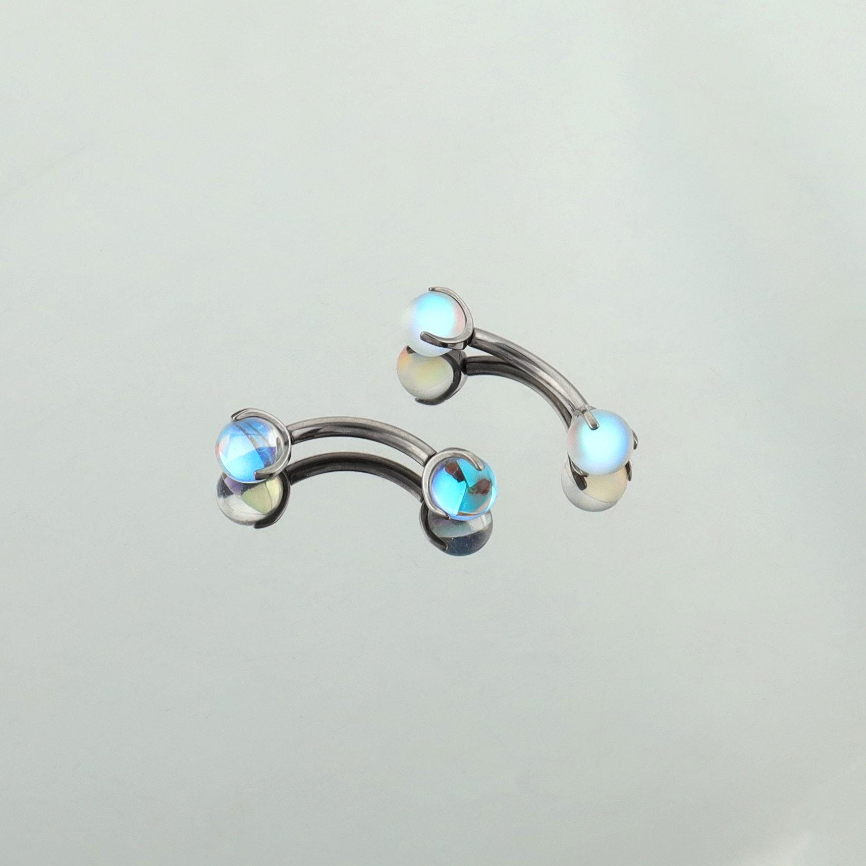 ASTM F136 Titanium Moonstone Eyebrow Ring, 16G Curved Barbell, Opal Ball Brow Piercing Jewelry, Rook Vertical Labret