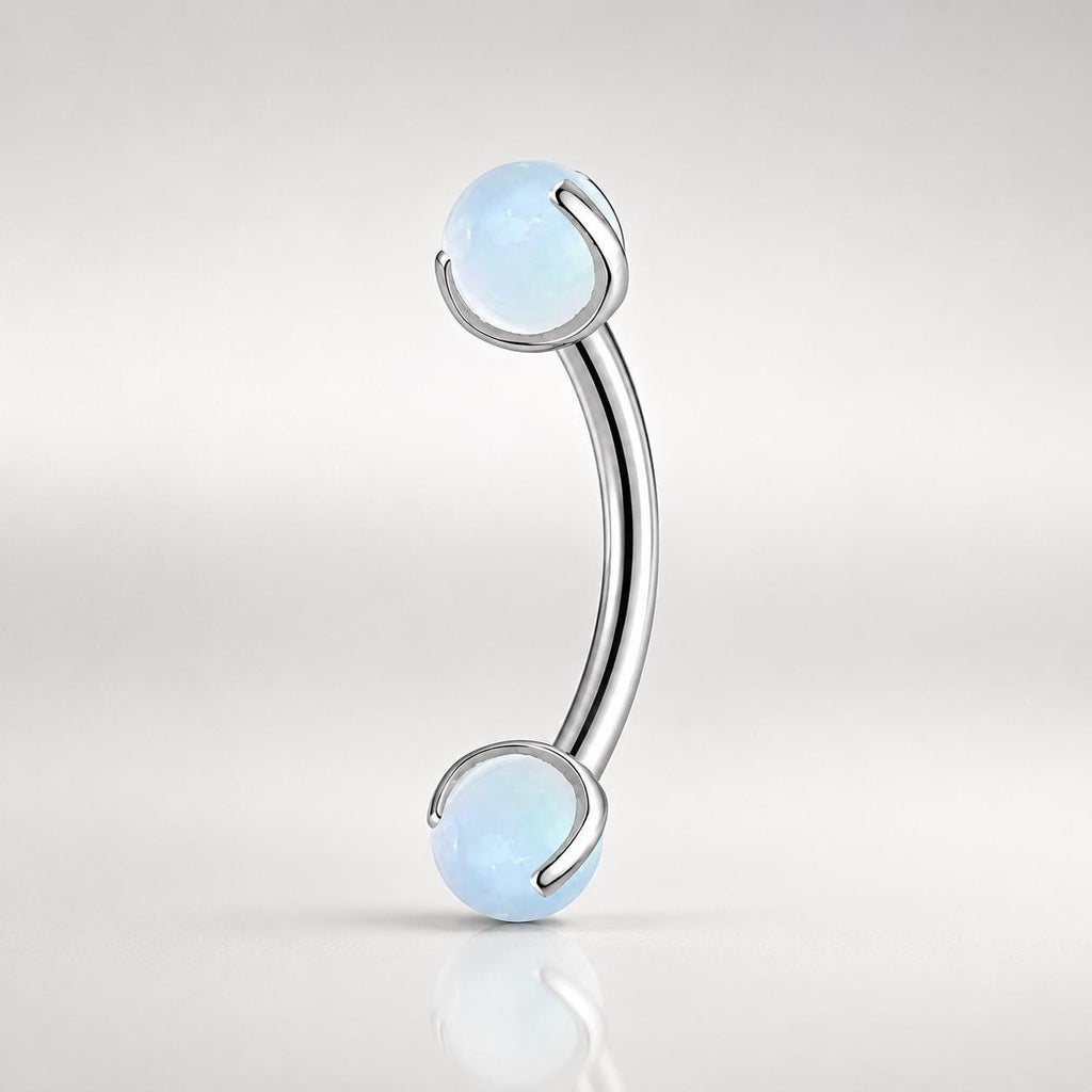 ASTM F136 Titanium Moonstone Eyebrow Ring, 16G Curved Barbell, Opal Ball Brow Piercing Jewelry, Rook Vertical Labret