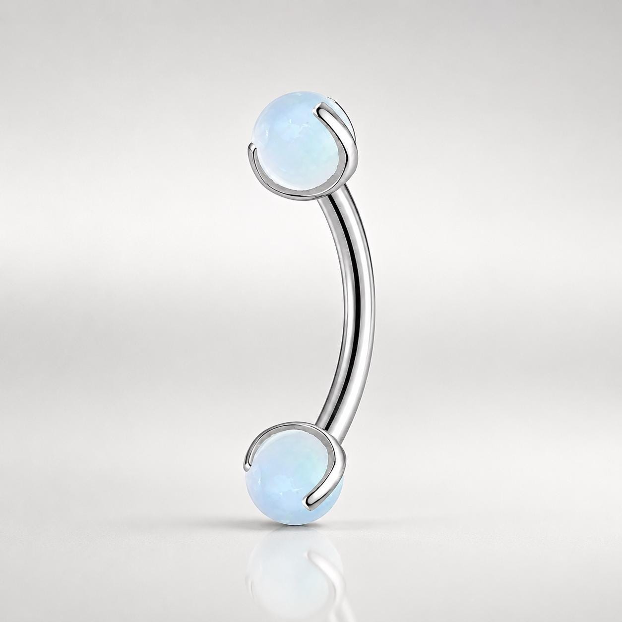 ASTM F136 Titanium Moonstone Eyebrow Ring, 16G Curved Barbell, Opal Ball Brow Piercing Jewelry, Rook Vertical Labret