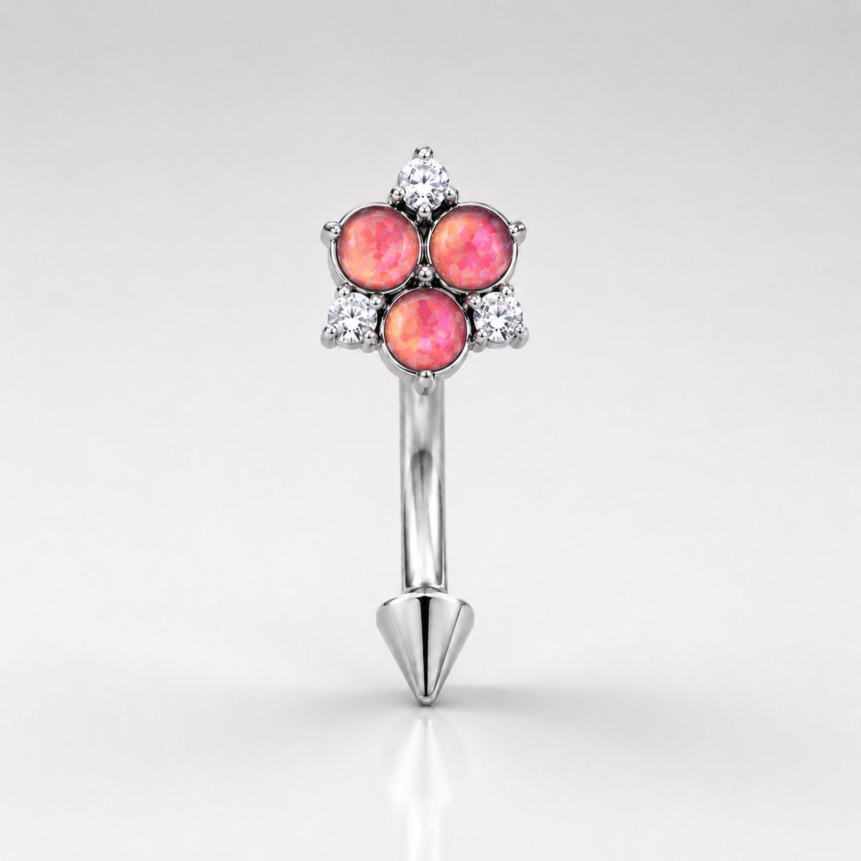 ASTM F136 Titanium Flower Eyebrow Ring, 16G Straight Barbell, Multi Color CZ Floral Brow Piercing Jewelry, Rook Helix Vertical Labret