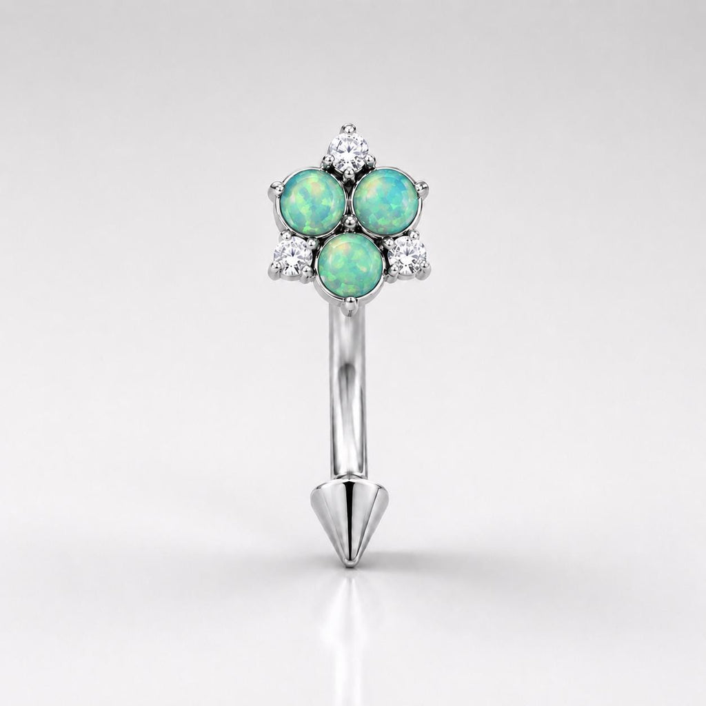 ASTM F136 Titanium Flower Eyebrow Ring, 16G Straight Barbell, Multi Color CZ Floral Brow Piercing Jewelry, Rook Helix Vertical Labret