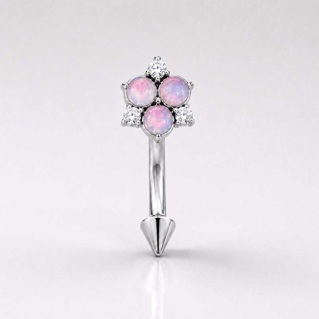 ASTM F136 Titanium Flower Eyebrow Ring, 16G Straight Barbell, Multi Color CZ Floral Brow Piercing Jewelry, Rook Helix Vertical Labret
