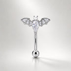 ASTM F136 Titanium Bat Eyebrow Ring, 16G Curved Barbell, Pearl CZ Wing Brow Piercing Jewelry, Gothic Eyebrow Piercing