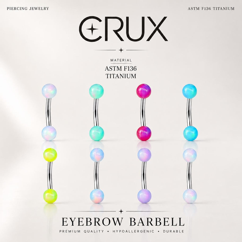 Titanium Eyebrow Piercing Jewelry ASTM F136 16G Curved Barbell | Multi Color Opal Ball Rook Helix Vertical Labret Jewelry | Hypoallergenic