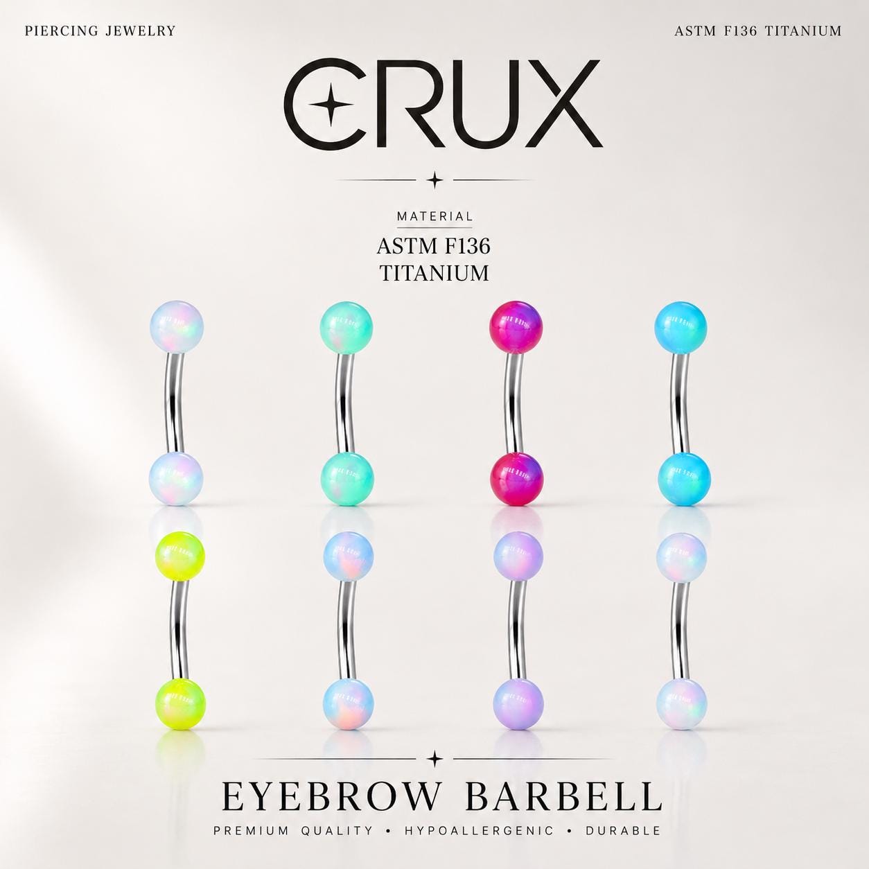 Titanium Eyebrow Piercing Jewelry ASTM F136 16G Curved Barbell | Multi Color Opal Ball Rook Helix Vertical Labret Jewelry | Hypoallergenic