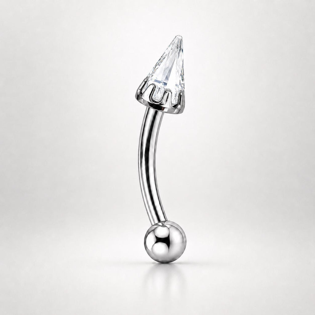 ASTM F136 Titanium Crystal Spike Eyebrow Ring, 16G Curved Barbell, CZ Cone Spike Brow Piercing Jewelry, Gothic Rook Vertical Labret