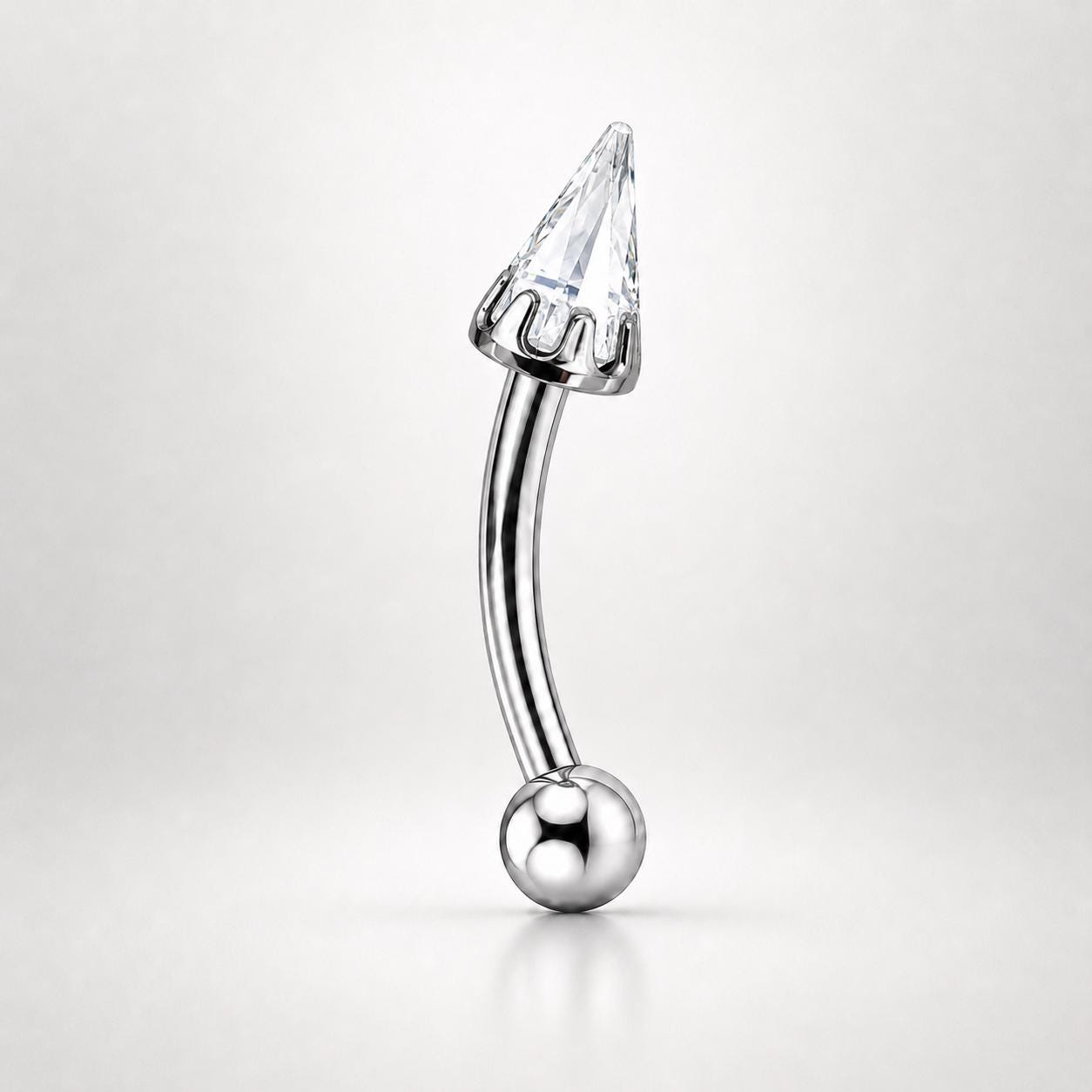ASTM F136 Titanium Crystal Spike Eyebrow Ring, 16G Curved Barbell, CZ Cone Spike Brow Piercing Jewelry, Gothic Rook Vertical Labret