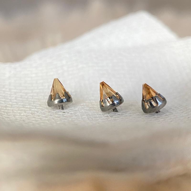 ASTM F136 Titanium Crystal Spike Eyebrow Ring, 16G Curved Barbell, CZ Cone Spike Brow Piercing Jewelry, Gothic Rook Vertical Labret