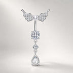 ASTM F136 Titanium Angel Wing Belly Button Ring｜14G Navel Piercing｜Dangle CZ Navel Ring｜Implant Grade Titanium Jewelry