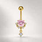 ASTM F136 Titanium Heart Belly Button Ring｜14G Navel Piercing｜Pink Heart CZ Dangle Belly Ring｜Implant Grade Hypoallergenic Body Jewelry