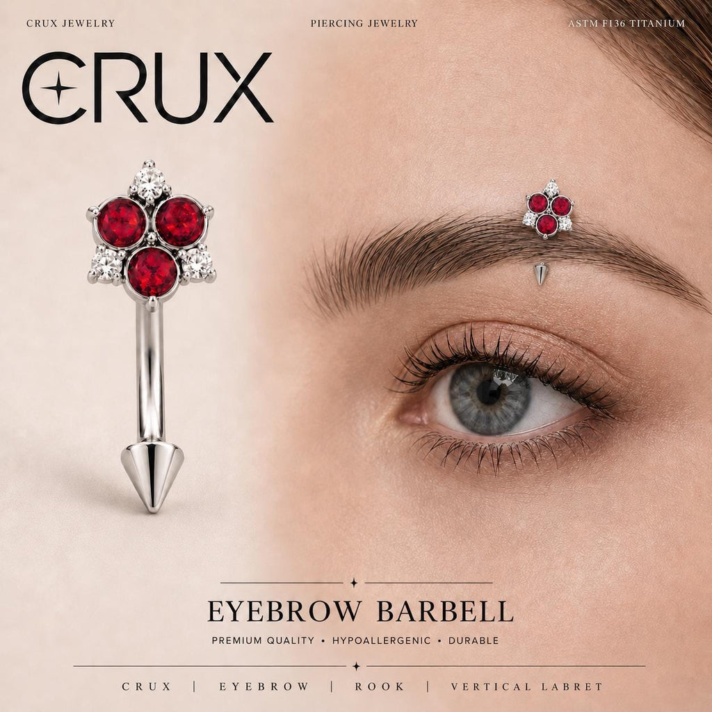 ASTM F136 Titanium Flower Eyebrow Ring, 16G Straight Barbell, Multi Color CZ Floral Brow Piercing Jewelry, Rook Helix Vertical Labret