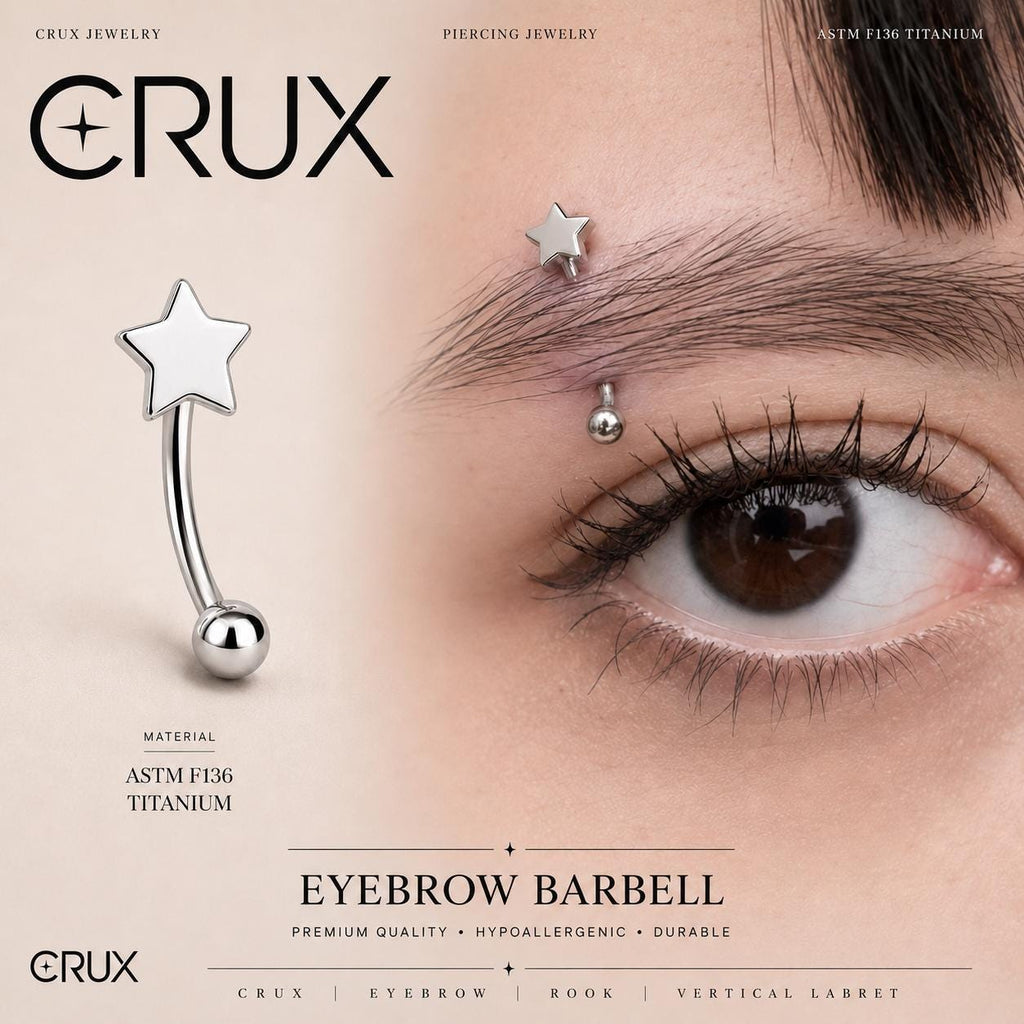 ASTM F136 Titanium Star Eyebrow Ring, 16G Curved Barbell, Silver Star Brow Piercing Jewelry, Externally Threaded, Y2K Rook Vertical Labret