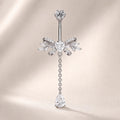 ASTM F136 Titanium Bowknot Belly Button Ring｜14G Navel Piercing｜Dangle Teardrop CZ Navel Ring｜Implant Grade Titanium Jewelry