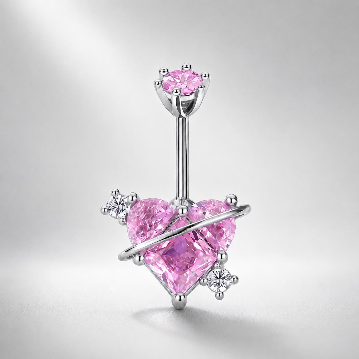 ASTM F136 Titanium Heart Belly Button Ring｜14G Navel Piercing｜CZ Planet Navel Ring｜Externally Threaded｜Gift for Her