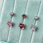 ASTM F136 Titanium Heart Belly Button Ring｜14G Navel Piercing｜CZ Planet Navel Ring｜Externally Threaded｜Gift for Her