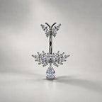 ASTM F136 Titanium CZ Butterfly Belly Ring｜14G Navel Piercing｜Sparkly Dangle Navel Jewelry｜Externally Threaded｜Fairycore Jewelry