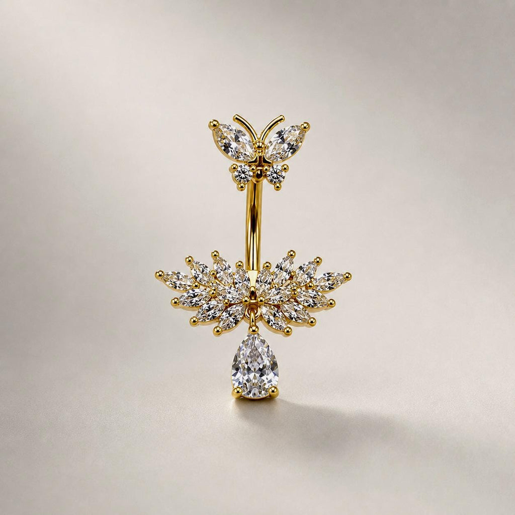 ASTM F136 Titanium CZ Butterfly Belly Ring｜14G Navel Piercing｜Sparkly Dangle Navel Jewelry｜Externally Threaded｜Fairycore Jewelry