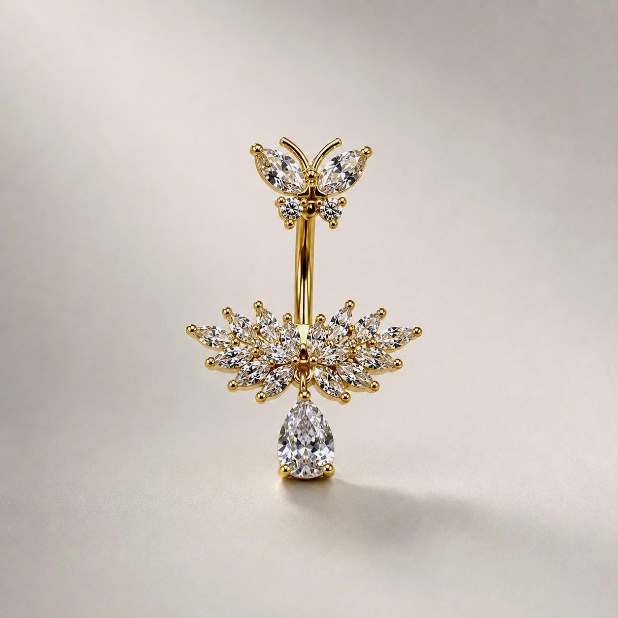 ASTM F136 Titanium CZ Butterfly Belly Ring｜14G Navel Piercing｜Sparkly Dangle Navel Jewelry｜Externally Threaded｜Fairycore Jewelry