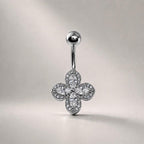 ASTM F136 Titanium Floral Belly Button Ring｜14G Navel Piercing｜CZ Crystal Flower Navel Jewelry｜Externally Threaded｜Gift for Her