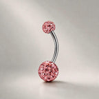 ASTM F136 Titanium Crystal Ball Belly Button Ring｜14G Navel Piercing｜CZ Pavé Ball Navel Ring｜Externally Threaded｜Y2K Jewelry