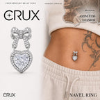 ASTM F136 Titanium Bow Heart Belly Button Ring｜14G Navel Piercing｜CZ Heart Dangle Navel Ring｜Externally Threaded｜Y2K Jewelry