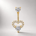ASTM F136 Titanium Heart Belly Button Ring｜14G Anti-Gravity Navel Ring｜CZ Double Heart Navel Ring｜Gift For Her