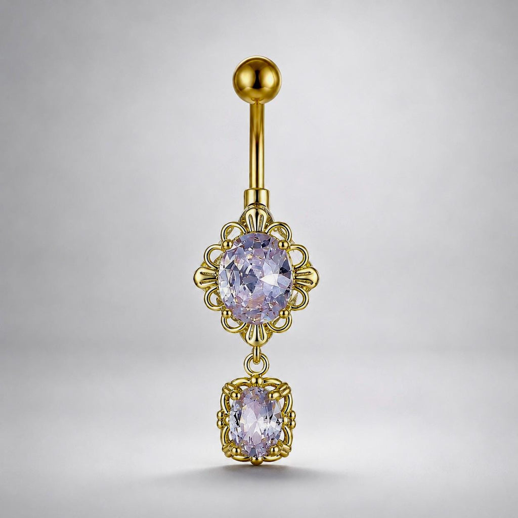 ASTM F136 Titanium Purple Gem Belly Button Ring｜14G Navel Piercing｜CZ Oval Dangle Navel Ring｜Externally Threaded｜Y2K Jewelry