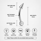 Chain Eyebrow Piercing Jewelry ASTM F136 Titanium 16G | Silver Ball Curved Barbell Brow Ring | Punk Rook Vertical Labret Jewelry