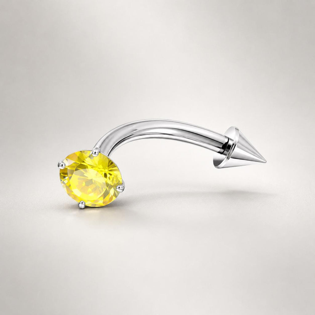 ASTM F136 Titanium Spike CZ Eyebrow Ring, 16G Curved Barbell, Clear Gem Cone Brow Piercing Jewelry, Rook Vertical Labret