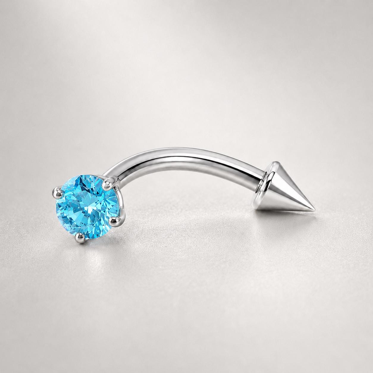 ASTM F136 Titanium Spike CZ Eyebrow Ring, 16G Curved Barbell, Clear Gem Cone Brow Piercing Jewelry, Rook Vertical Labret