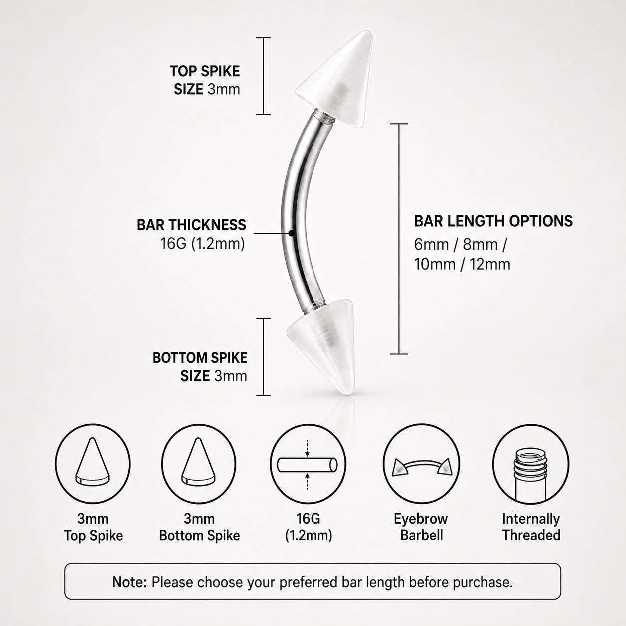ASTM F136 Titanium Acrylic Spike Eyebrow Ring, 16G Curved Barbell, Colorful Cone Brow Piercing Jewelry, Y2K Rook Labret